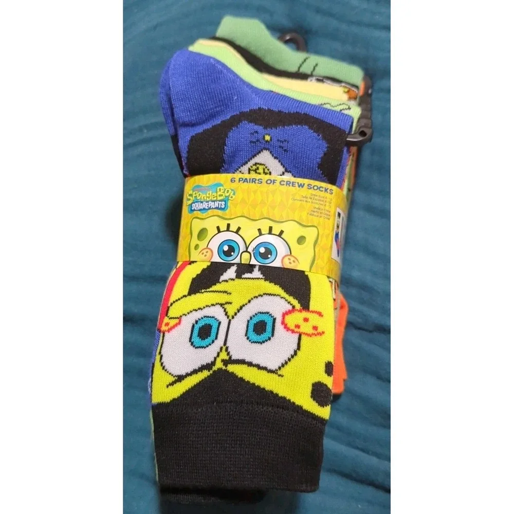 New Halloween Spongebob Squarepants 6 Pair‎ Crew Socks Ghosts 6-12
